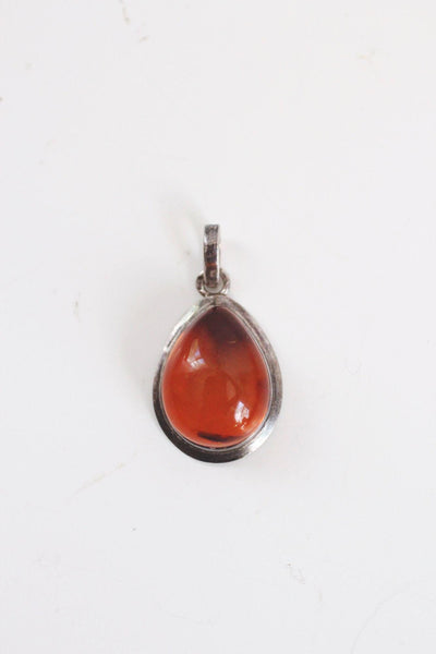 Baltic Amber Teardrop Pendant Sterling Silver Frame Vintage Necklace Jewelry
