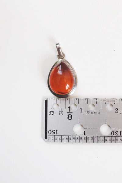Baltic Amber Teardrop Pendant Sterling Silver Frame Vintage Necklace Jewelry