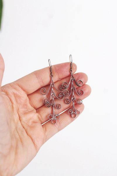 Handcrafted Sterling Silver Filigree Chandelier Dangle Earrings Vintage Lightweight Elegant