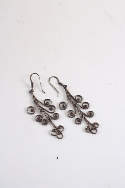 Handcrafted Sterling Silver Filigree Chandelier Dangle Earrings Vintage Lightweight Elegant