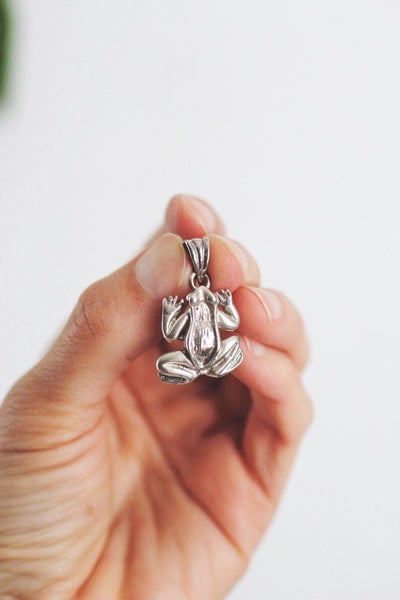 Sterling Silver Frog Pendant Charm Marked 925 Vintage Jewelry Animal 3D