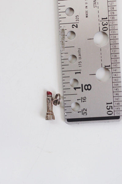 Vintage Silver Lipstick Pendant Charm Red Enamel Detail 1-Inch Small Jewelry Accessory