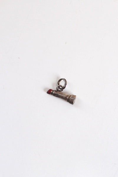 Vintage Silver Lipstick Pendant Charm Red Enamel Detail 1-Inch Small Jewelry Accessory