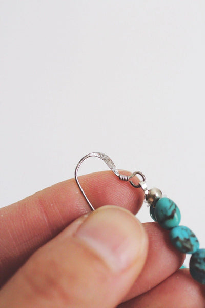 Handcrafted Turquoise Nugget Beaded Dangle Earrings Sterling Silver Vintage Boho Jewelry