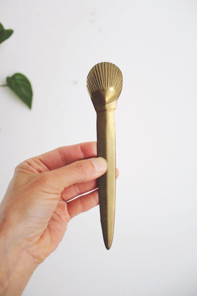 Vintage Solid Brass Sea Shell Clam Letter Opener Nautical Coastal Beach Office MCM