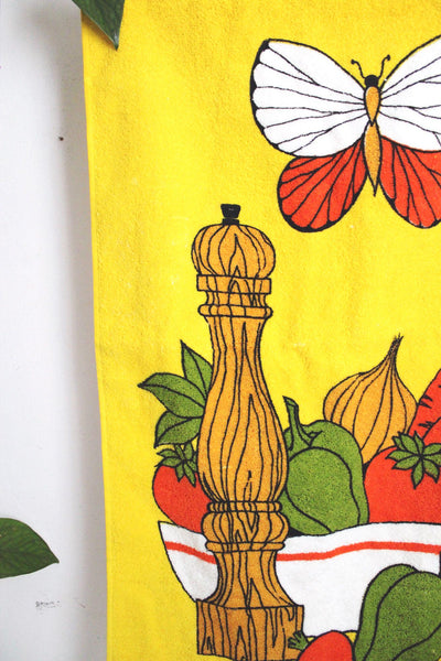 Vintage 70s Yellow Kitchen Towel Terry Cloth Cannon Retro Vegetable
