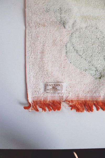 Vintage 70s Cannon Orange Kitchen Towel Terry Cloth Retro Vegetable Fringe