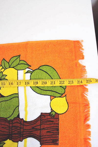 Vintage 70s Cannon Orange Kitchen Towel Terry Cloth Retro Vegetable Fringe