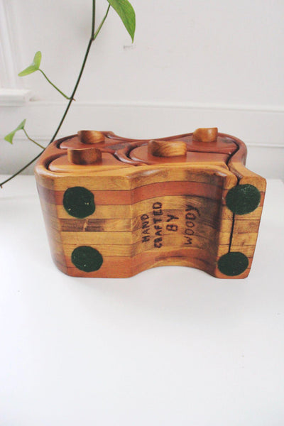 Handcrafted Sculptural Wood Jewelry Box Bandsaw Puzzle Trinkets Vintage Rustic Wave