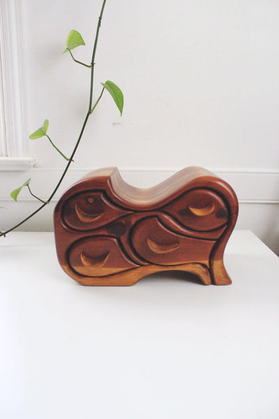 Handcrafted Sculptural Wood Jewelry Box Bandsaw Puzzle Trinkets Vintage Rustic Wave