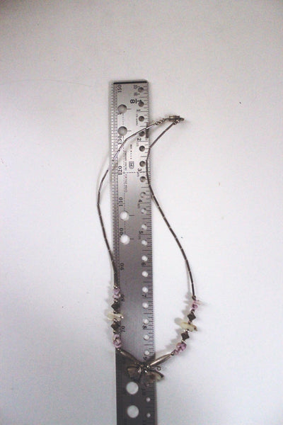 Vintage Southwestern Liquid Silver Butterfly Fetish Bird Bead Necklace Mother of Pearl