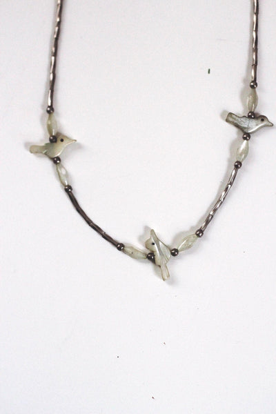 Vintage Southwestern Bird Beads Fetish Necklace Liquid Silver Native American