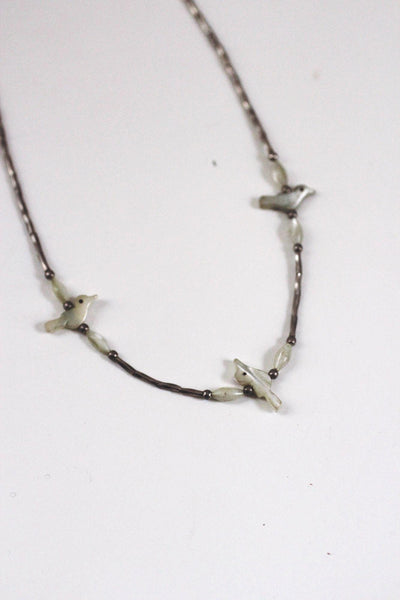 Vintage Southwestern Bird Beads Fetish Necklace Liquid Silver Native American