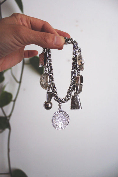 Vintage Mexican Sterling Silver Souvenir Charm Bracelet Mid Century 925 Cultural