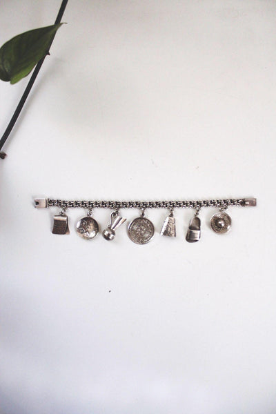 Vintage Mexican Sterling Silver Souvenir Charm Bracelet Mid Century 925 Cultural