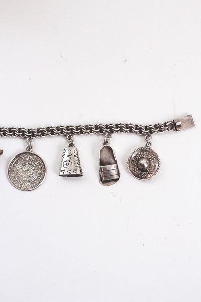 Vintage Mexican Sterling Silver Souvenir Charm Bracelet Mid Century 925 Cultural