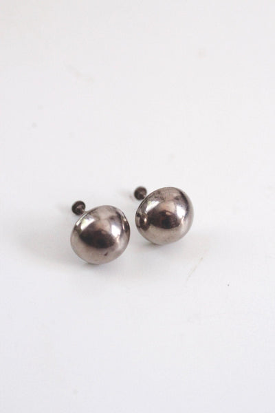 Vintage Sterling Silver Half Ball Domed Button Screw-Back Earrings Mid Century
