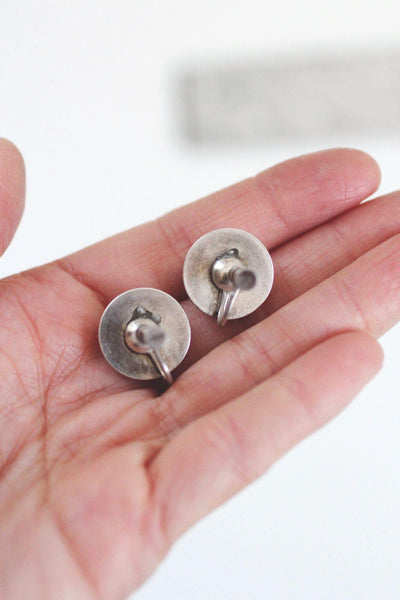 Vintage Sterling Silver Half Ball Domed Button Screw-Back Earrings Mid Century