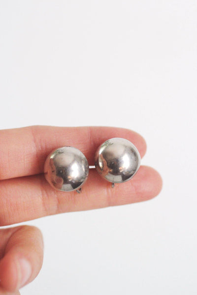Vintage Sterling Silver Half Ball Domed Button Screw-Back Earrings Mid Century