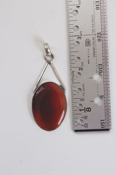 Sterling Silver Carnelian Pendant Oval Large Vintage Modernist Statement Necklace