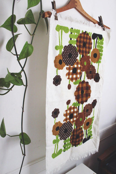 Vintage 70s Floral Terry Cloth Dish Hand Kitchen Towel Cannon Gingham Retro Mid Century