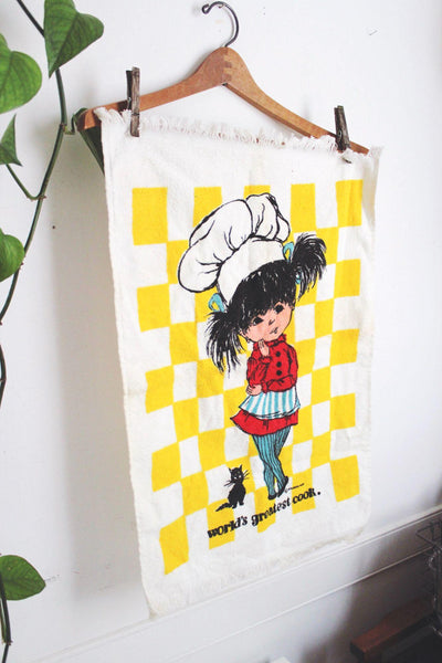 Vintage 70s World's Greatest Cook Fran Mar Moppet Kitchen Towel Dish Hand Retro