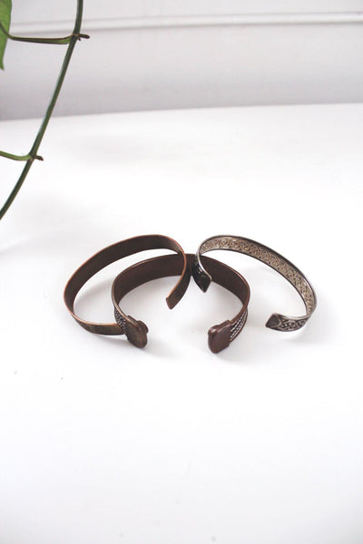 Vintage Bronze Brass Silver Cuff Bracelets Set Of 3 Lot Traditional Celtic Stackable Boho