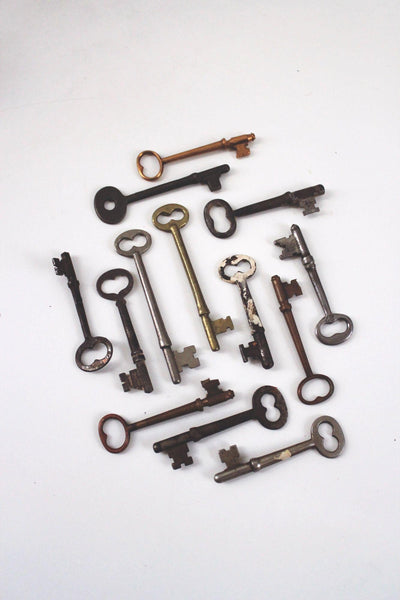 Vintage Antique Skeleton Keys Collection Set Lot Copper Brass Iron Steel Craft Decor