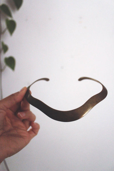 Minimalist Brass Torque Choker Necklace Wave Curved Collar Neck Cuff Vintage
