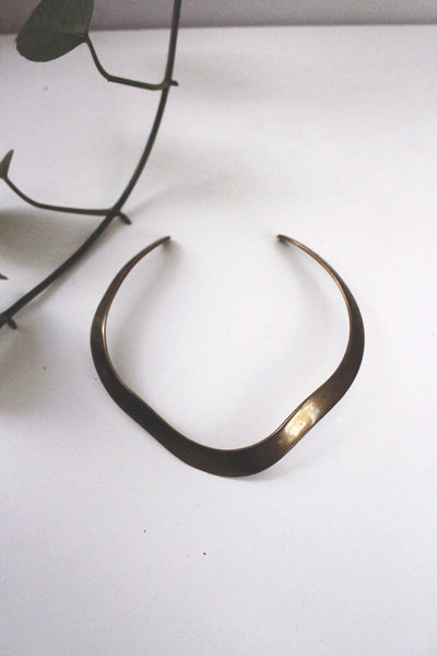 Minimalist Brass Torque Choker Necklace Wave Curved Collar Neck Cuff Vintage