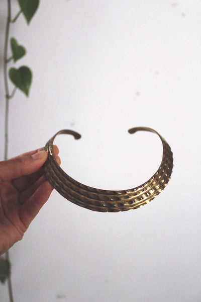 Vintage Solid Brass Textured Collar Torque Choker Necklace Statement Jewelry Boho