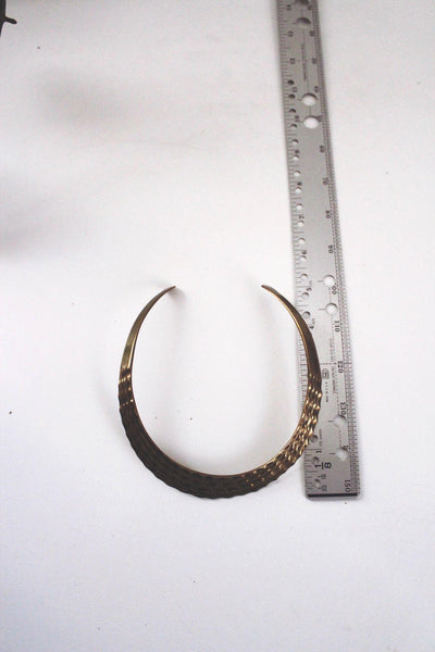 Vintage Solid Brass Textured Collar Torque Choker Necklace Statement Jewelry Boho
