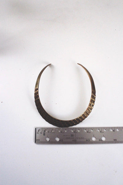 Vintage Solid Brass Textured Collar Torque Choker Necklace Statement Jewelry Boho