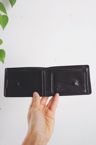 Vintage Black Mexican Hand-Tooled Leather Wallet Embossed Aztec Calendar Handcrafted