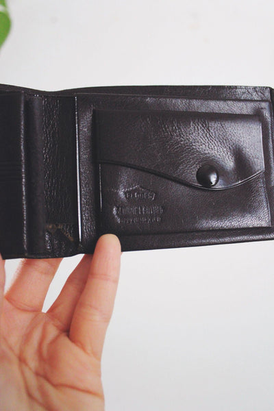Vintage Black Mexican Hand-Tooled Leather Wallet Embossed Aztec Calendar Handcrafted