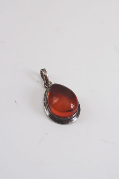 Baltic Amber Teardrop Pendant Sterling Silver Frame Vintage Necklace Jewelry
