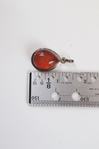 Baltic Amber Teardrop Pendant Sterling Silver Frame Vintage Necklace Jewelry