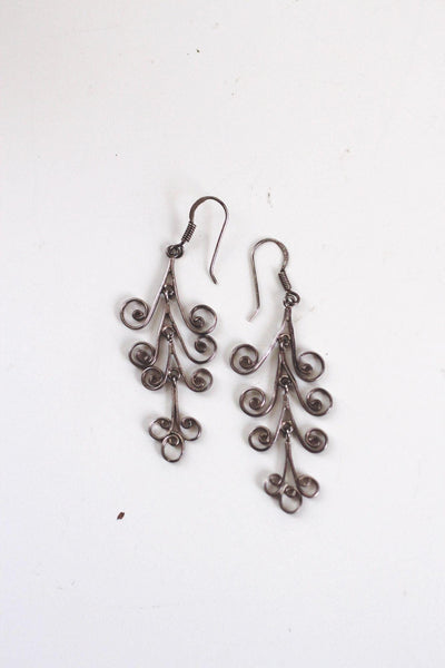 Handcrafted Sterling Silver Filigree Chandelier Dangle Earrings Vintage Lightweight Elegant