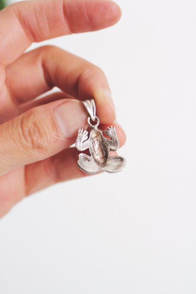 Sterling Silver Frog Pendant Charm Marked 925 Vintage Jewelry Animal 3D
