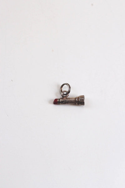 Vintage Silver Lipstick Pendant Charm Red Enamel Detail 1-Inch Small Jewelry Accessory