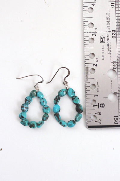 Handcrafted Turquoise Nugget Beaded Dangle Earrings Sterling Silver Vintage Boho Jewelry