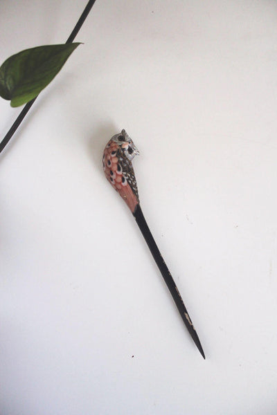 Vintage Hand-Painted Carved Wood Owl Letter Opener Mid Century Desktop Accessory