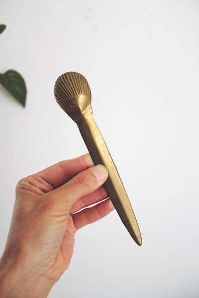 Vintage Solid Brass Sea Shell Clam Letter Opener Nautical Coastal Beach Office MCM