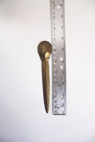 Vintage Solid Brass Sea Shell Clam Letter Opener Nautical Coastal Beach Office MCM