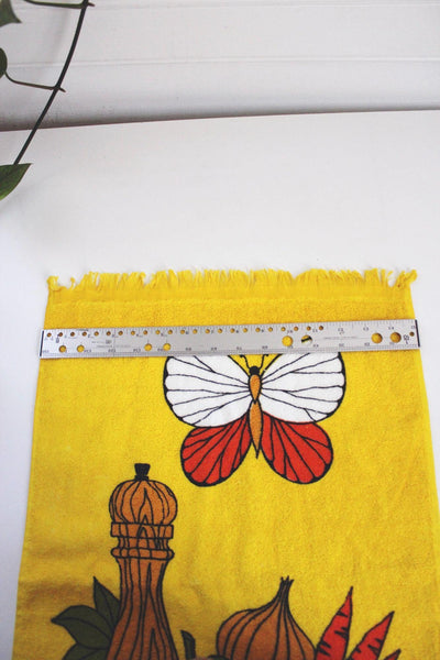Vintage 70s Yellow Kitchen Towel Terry Cloth Cannon Retro Vegetable