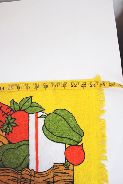 Vintage 70s Yellow Kitchen Towel Terry Cloth Cannon Retro Vegetable