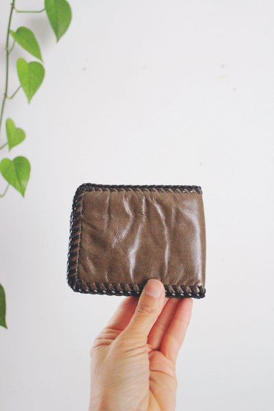 Vintage Bifold Brown Leather Wallet Whipstitch Border Handcrafted Worn Western
