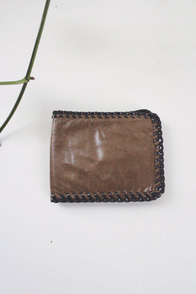 Vintage Bifold Brown Leather Wallet Whipstitch Border Handcrafted Worn Western