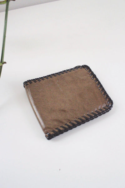 Vintage Bifold Brown Leather Wallet Whipstitch Border Handcrafted Worn Western