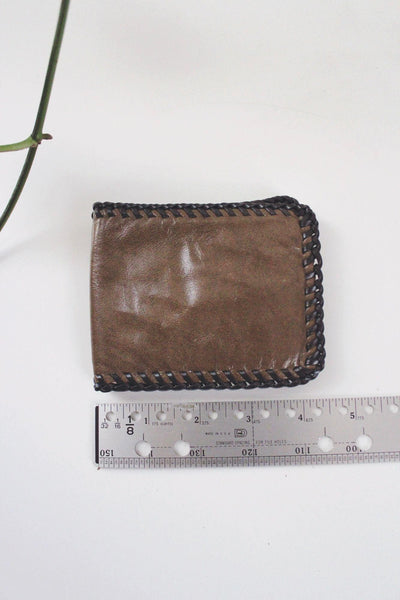 Vintage Bifold Brown Leather Wallet Whipstitch Border Handcrafted Worn Western